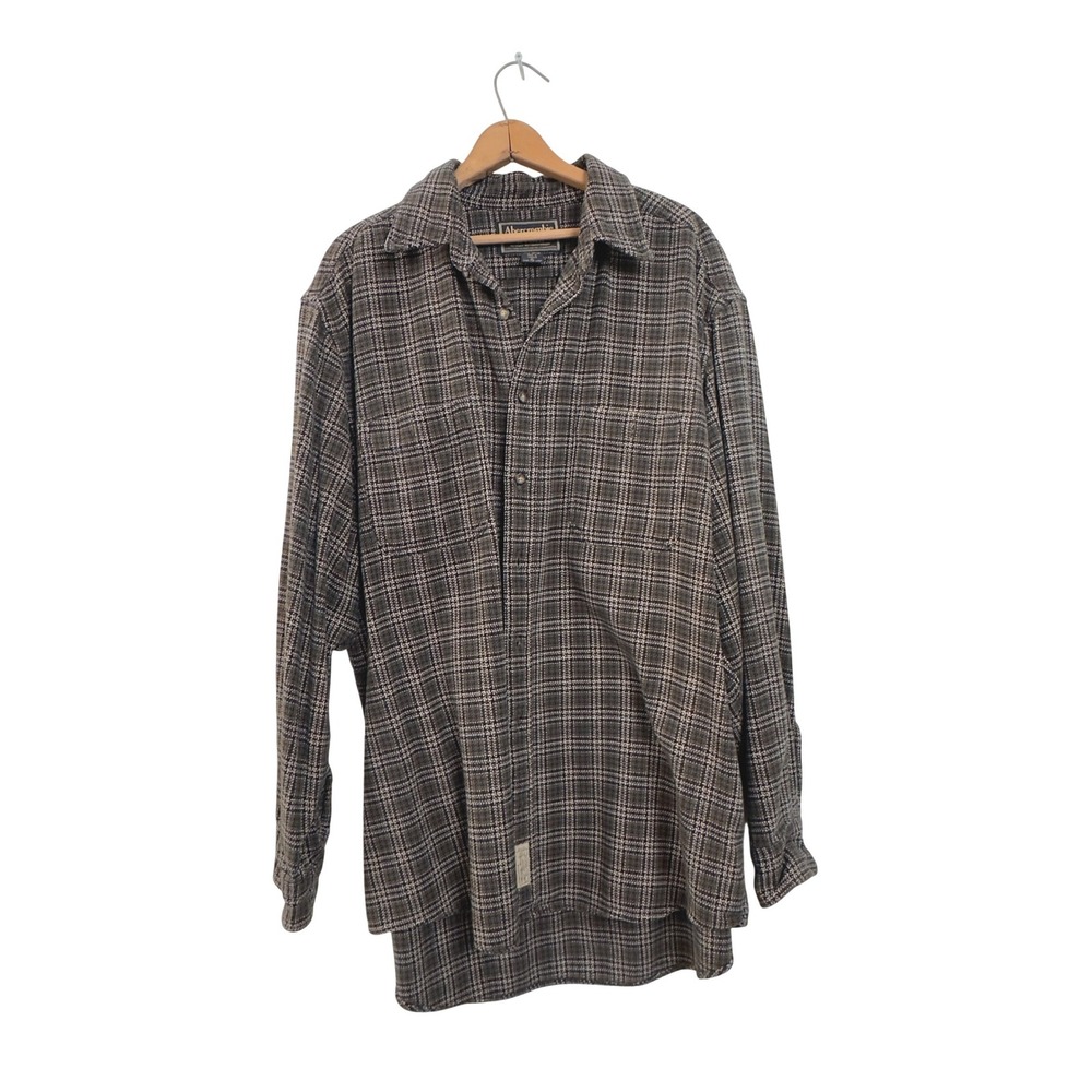Vintage 90's Abercrombie & Fitch Flannel Shirt Charcoal Olive Cotton XL